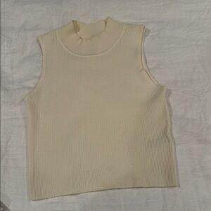 Zara Cream Ribbed Mock Neck Tank Top